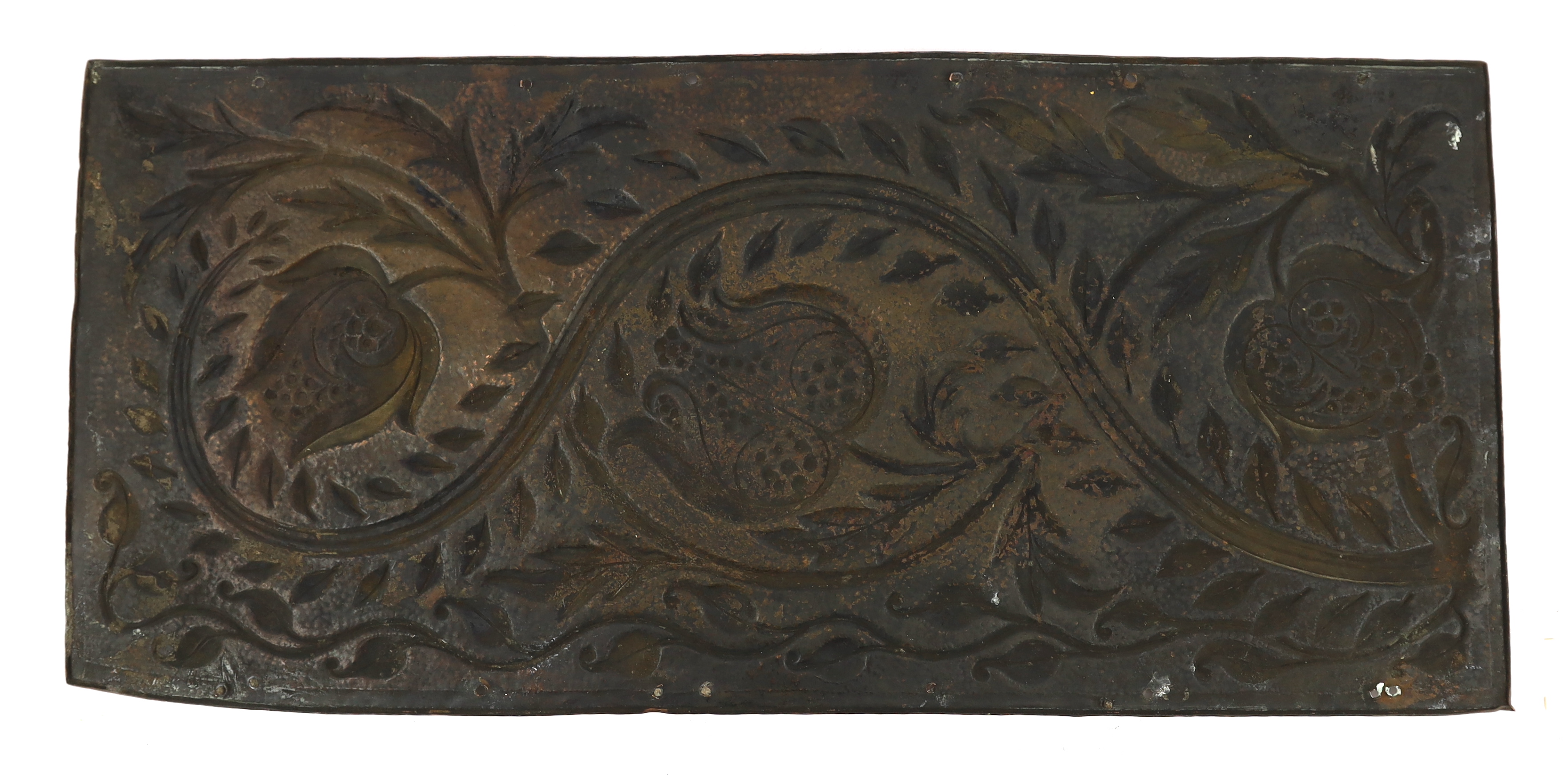 John Pearson (1859-1930), an Arts and Crafts copper plaque, 33 x 73cm